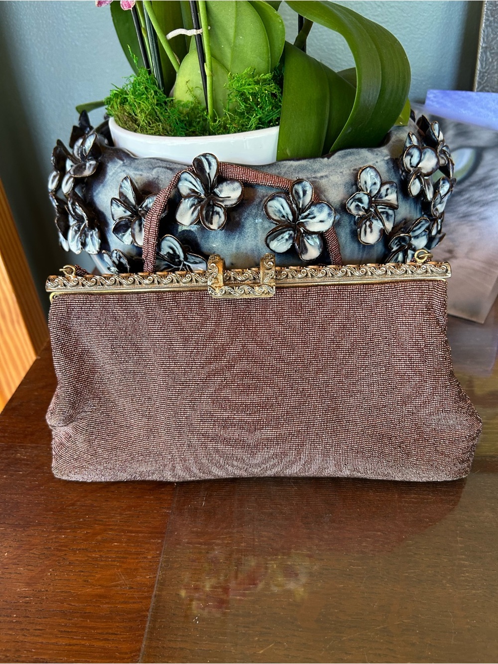 Rare 1930s French Steel Bag with Rhinestone Frame Never Used